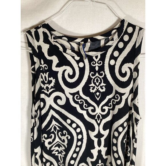 BELLAMIE Black Geometric Midi A-Line Dress Wrinkle Resistant Medium Classic Prep - Picture 2 of 5